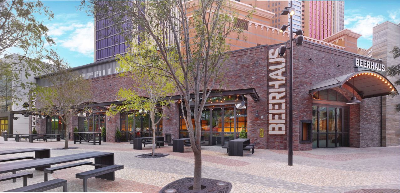The brand-new Beerhaus beer garden is located at The Park, a recently opened outdoor area on the Las Vegas Strip.
