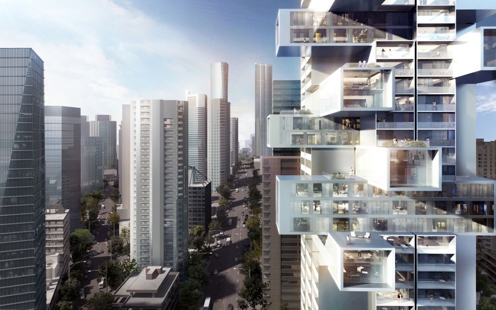 The tower will be built in Vancouver. Its protruding three-dimensional units are intended to maximize views of the water, parks and city.