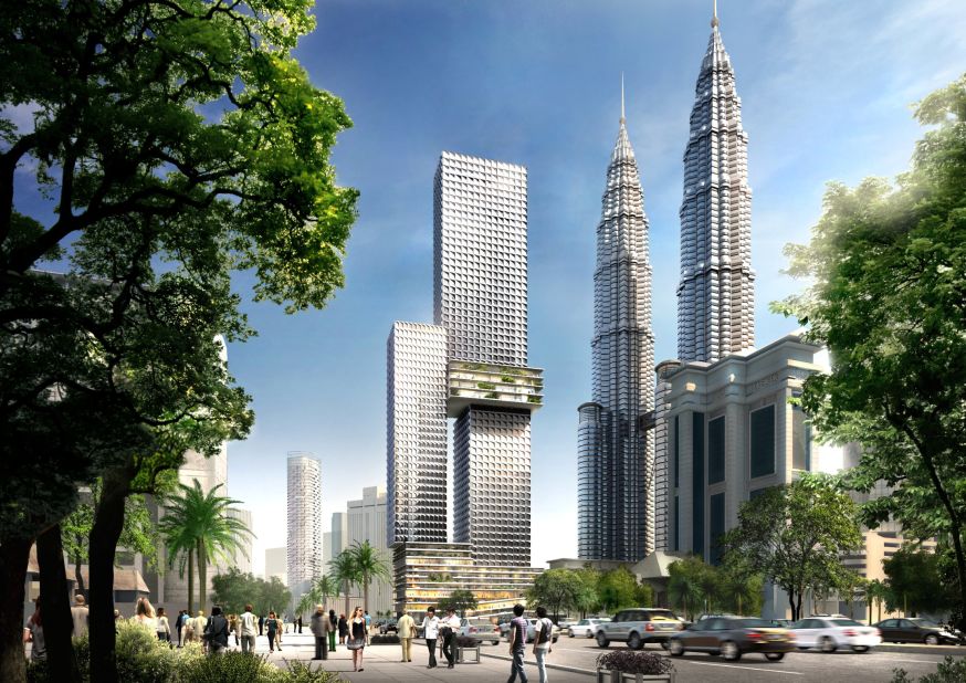 Situated beside the city's famous Petronas Twin Towers, Kuala Lumpur's Angkasa Raya tower will be 268 meters high upon completion and will house a four-story tropical garden in its middle. 