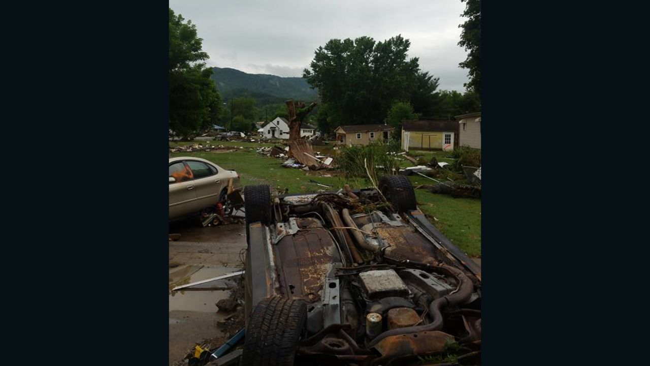 Chad Agner captured photos of the devastating flooding in his area of White Sulphur Springs, West Virginia, on Friday. His home was washed away by powerful flood waters overnight.