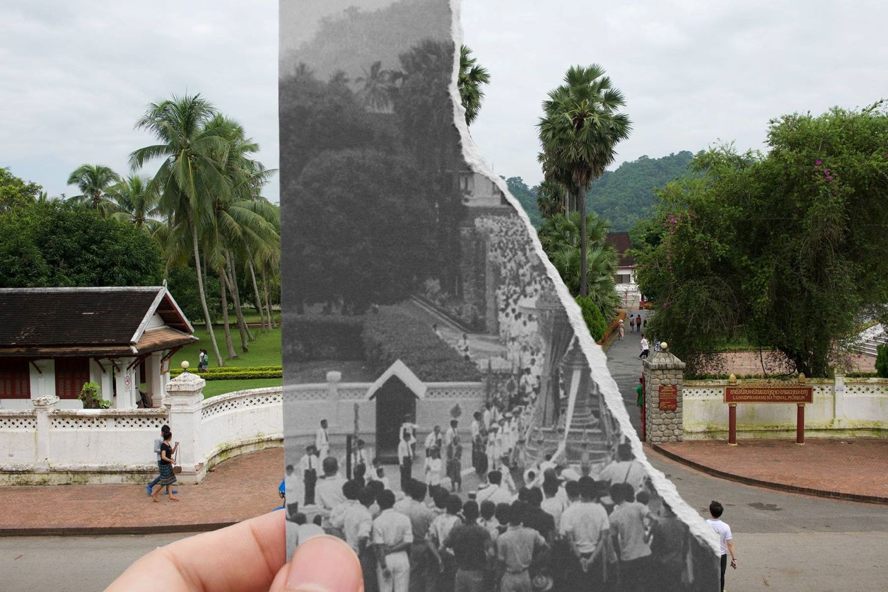The entrance of the Royal Palace, Luang Prabang, during the funeral of Laotian King Sisavong Vong in 1959. "Nowadays we don't have kings anymore, just a lot of tourists," says Nin.