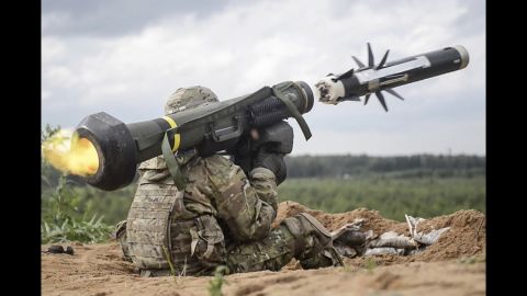 A U.S. Army soldier fires an anti-tank missile during a training exercise near Tapa, Estonia, on Sunday, June 19.