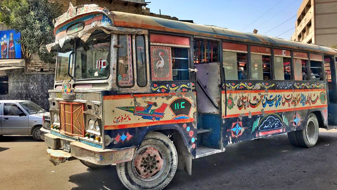 "When I say I'm maximizing my life, I'm not drinking Long Island iced teas in the Maldives, you know. I'm maximizing my experiences, and I go to bed thinking well that was a cool week, and next week's going to be cool too."  This is a picture of a public bus Ward took while in Pakistan.