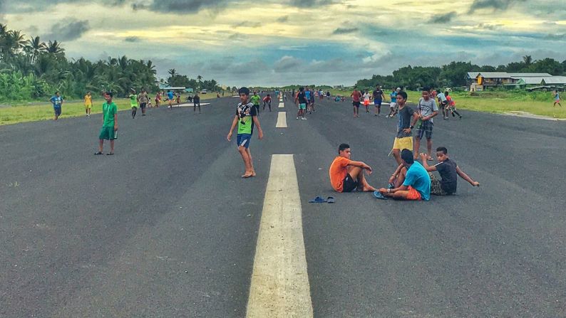The Irish blogger captured this picture of Funafuti's international airport on the tiny Pacific island nation of Tuvalu. When planes aren't landing or taking off, locals use it as an exercise ground.