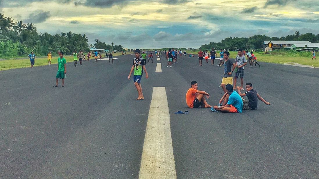 The Irish blogger captured this picture of Funafuti's international airport on the tiny Pacific island nation of Tuvalu. When planes aren't landing or taking off, locals use it as an exercise ground.
