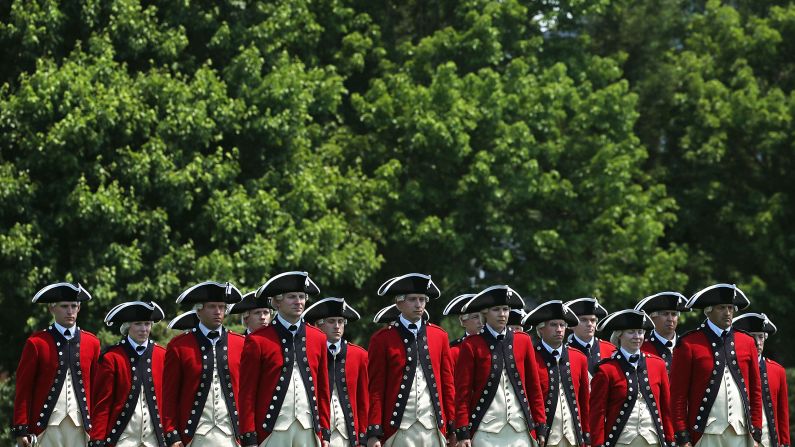Members of the Old Guard President's Own marching band attend the full-honors arrival ceremony for Eric Fanning, the new secretary of the U.S. Army, on Monday, June 20.