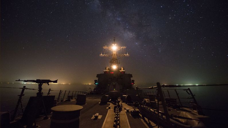 The USS Gonzalez, a guided-missile destroyer, travels through the Suez Canal on Wednesday, June 8. The canal connects the Mediterranean Sea to the Red Sea.