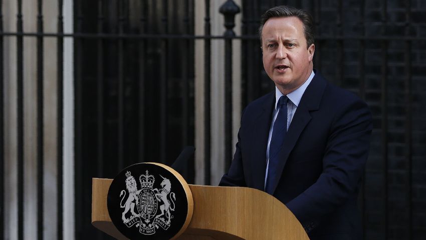 British Prime Minister David Cameron speaks to the press in front of 10 Downing street in central London on June 24, 2016.
Britain has voted to break out of the European Union, striking a thunderous blow against the bloc and spreading panic through world markets Friday as sterling collapsed to a 31-year low. / AFP / ADRIAN DENNIS (Photo credit should read ADRIAN DENNIS/AFP/Getty Images)