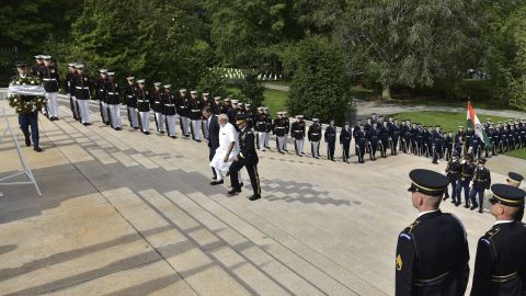 Indian Prime Minister Narendra Modi, in white, arrives for a wreath-laying ceremony at Arlington National Cemetery on Monday, June 6. He is accompanied by U.S. Defense Secretary Ashton Carter and U.S. Army. Maj. Gen. Bradley Becker. Modi <a href="http://www.cnn.com/2016/06/07/world/gallery/modi-us-visit/index.html" target="_blank">was in Washington</a> for a three-day visit.