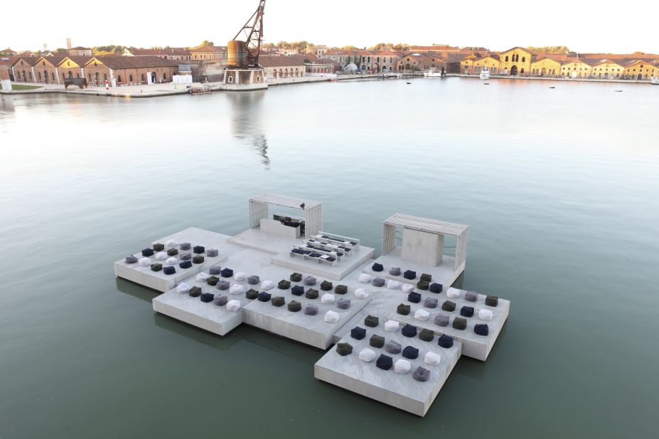 Its design was inspired by techniques local fisherman use to build floating lobster farms.