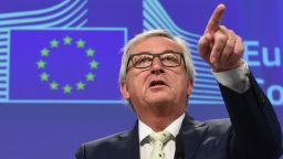 European Commission chief Jean-Claude Juncker gestures during a joint press conference following his meeting with the President of the European Parliament, the President of the European Council and the Dutch Prime Minister at the EU Headquarters in Brussels on June 24, 2016. 
European Commission chief Jean-Claude Juncker on June 24, 2016 denied that Britain's shock vote to leave the EU was the start of a process of disintegration for the bloc. / AFP / JOHN THYS        (Photo credit should read JOHN THYS/AFP/Getty Images)