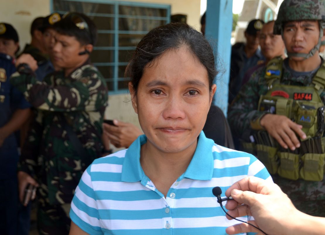 Filipina Marites Flor was released by Abu Sayyaf Islamic militants in Jolo, the southern island of Mindanao.
