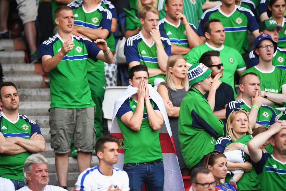 Northern Ireland supporters react during the match. 