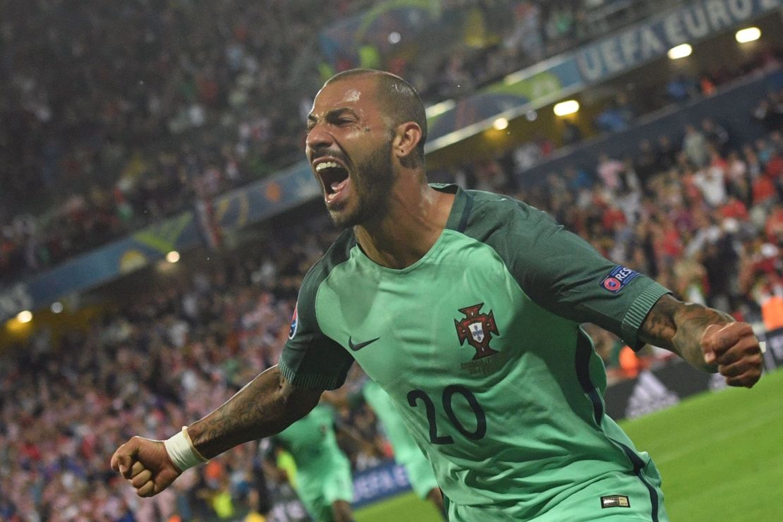 Portugal's Ricardo Quaresma celebrates after the late winner against Croatia in Lens.