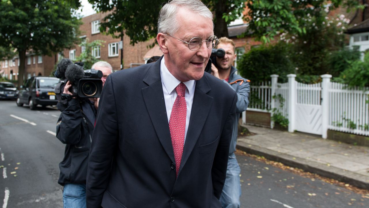 British Labour MP Hilary Benn in London Sunday following his sacking from the shadow cabinet.