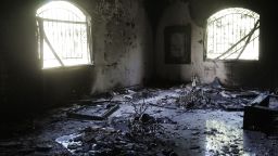 A picture shows the damage inside the burnt US consulate building in Benghazi on September 13, 2012, following an attack on the building late on September 11 in which the US ambassador to Libya and three other US nationals were killed. 