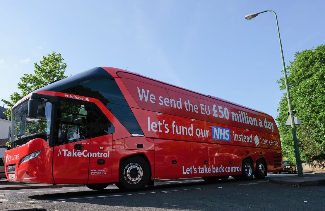 The Brexit battle bus claiming Britain sends £50 million a day to the EU that could be spent on healthcare. 