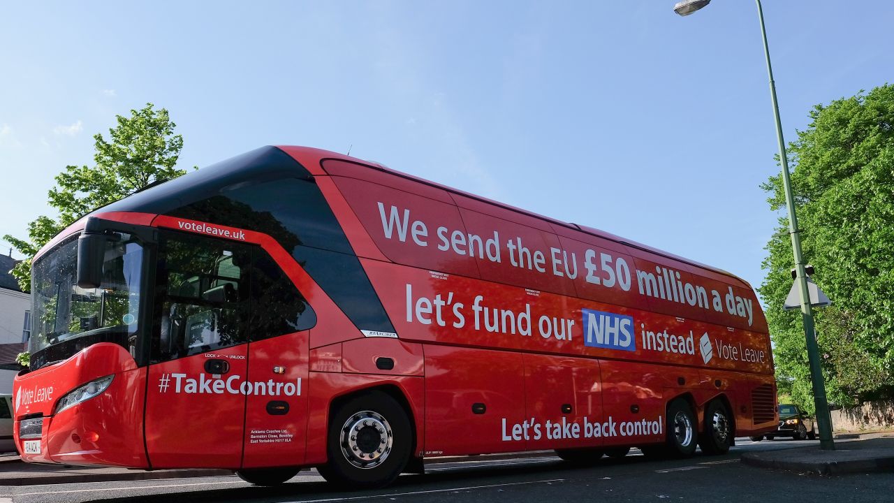 The Brexit battle bus claiming Britain sends £50 million a day to the EU that could be spent on healthcare. 