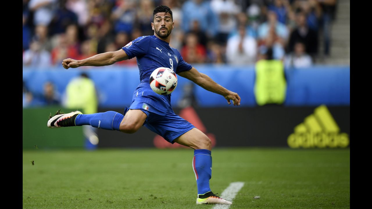 Italian forward Graziano Pelle scores a late goal to finish off a 2-0 win over Spain on Monday, June 17. Italy will play Germany in the quarterfinals.