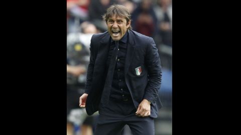 Italian manager Antonio Conte shouts during the match.