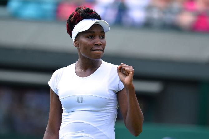 Veteran eighth seed Venus Williams, a five-time Wimbledon champion, celebrates beating Croatia's 20-year-old Donna Vekic  in straight sets.