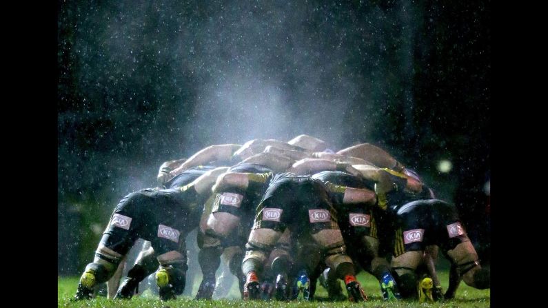 Steam rises from a scrum during a Super Rugby exhibition match in Melbourne on Thursday, June 23.