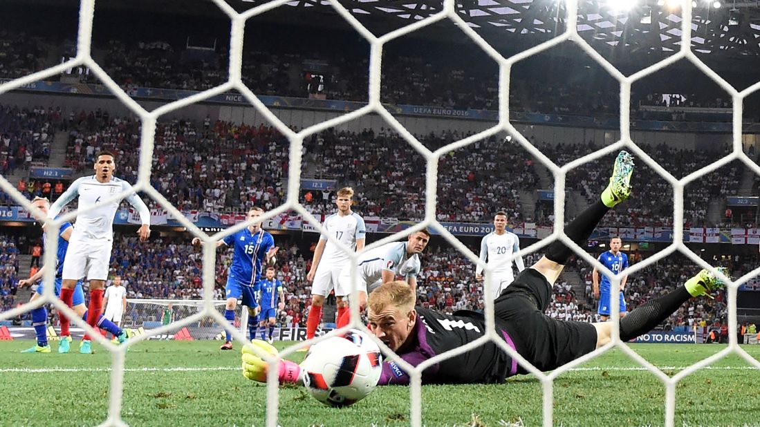 English goalkeeper Joe Hart got a hand on Sigthorsson's shot but couldn't bring it in.
