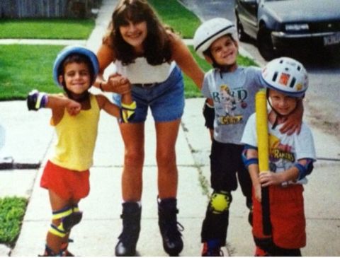 DiMarco, left, rollerblading with his mom and brothers.