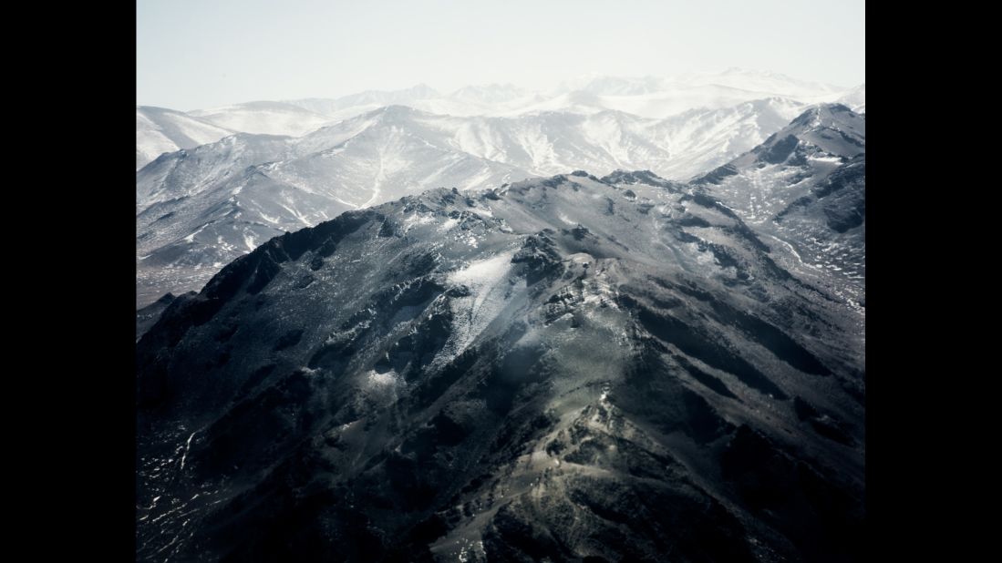 An aerial view of the Altai Mountains in Mongolia.