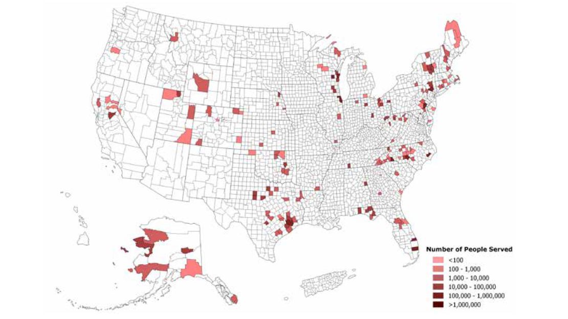 Figure 2: populations served by community water systems with reported health-based violations of the lead and copper rule (2015)