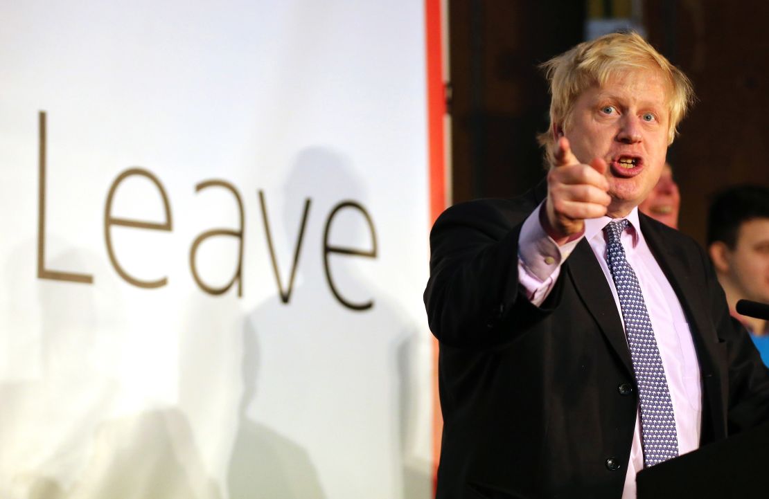 Boris Johnson addresses supporters during a rally for the 'Vote Leave' campaign on April 15, 2016 in Manchester, England. 