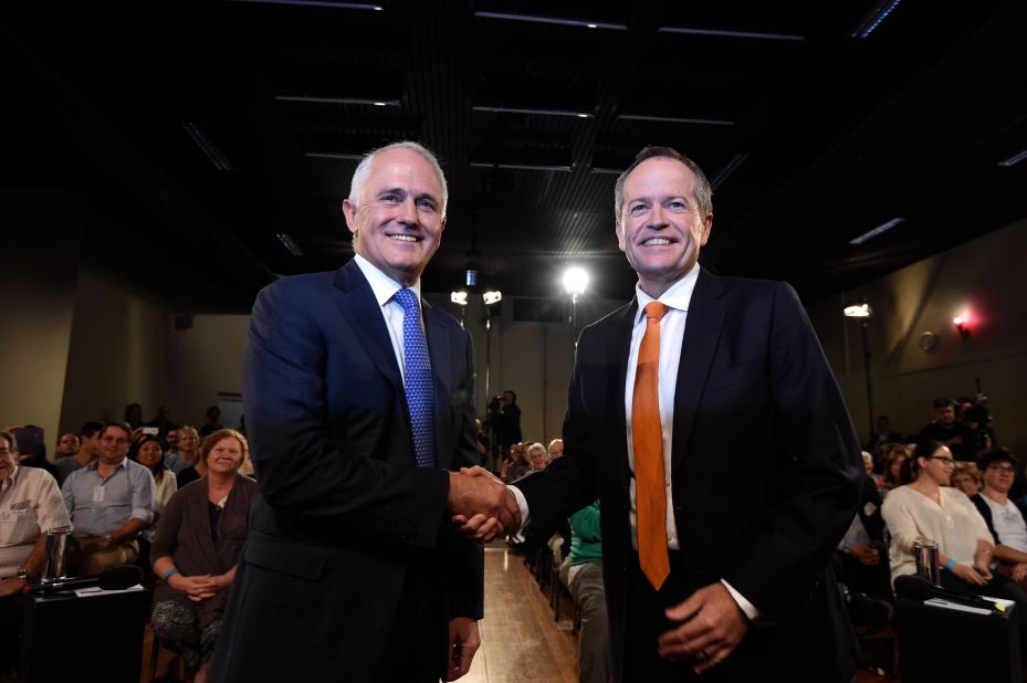 Prime Minister Malcolm Turnbull (left) was attempting to defend his majority against Labor party leader Bill Shorten (right), who was tied with him in polling before the vote.