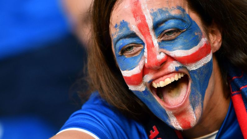 An Iceland fan cheers on the national soccer team before its 2-1 win over England in Euro 2016. See more fan photos -- one from each team in the tournament.