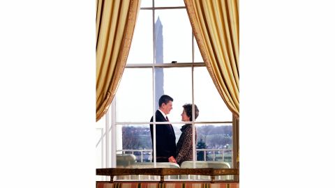 President Ronald Reagan and first lady Nancy Reagan stand on the Truman Balcony of the White House. Time magazine chose not to run this photo because they thought it was too "schmaltzy," Kennerly said. "I told the editors that (the Reagans) are schmaltzy and don't seem to care who knows. It still never ran in the magazine."