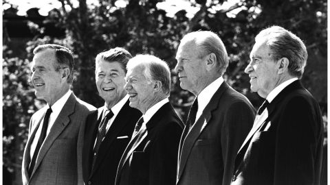 Five Presidents appear together at the dedication of the Reagan Presidential Library in 1991. From left are President George H.W. Bush and former Presidents Ronald Reagan, Jimmy Carter, Gerald Ford and Richard Nixon.