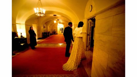 President Barack Obama and first lady Michelle Obama return to the White House late after attending an inaugural ball in 2009.