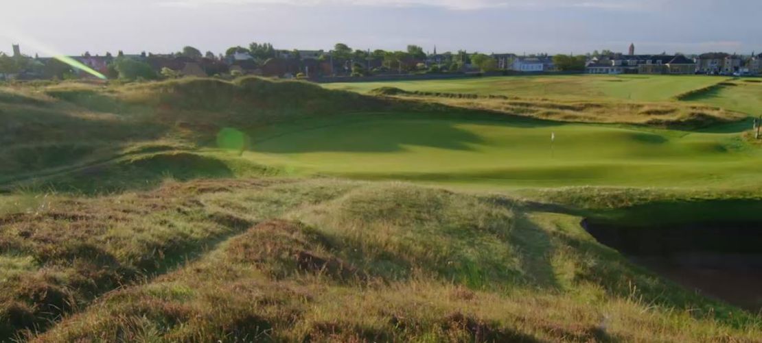 The sun rises above Prestwick Golf Club on the west coast of Scotland.