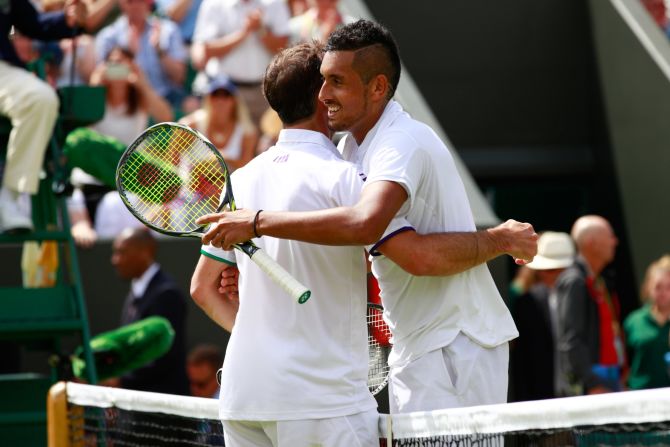 Australian 15th seed Nick Kyrgios showcased both sides of his game with a lobbed "tweener" --  surely a contender for shot of the tournament -- followed by a code violation. Though 37-year-old opponent Radek Stepanek had soccer star Petr Cech cheering him on, Kyrgios -- just 21 -- won in four sets.