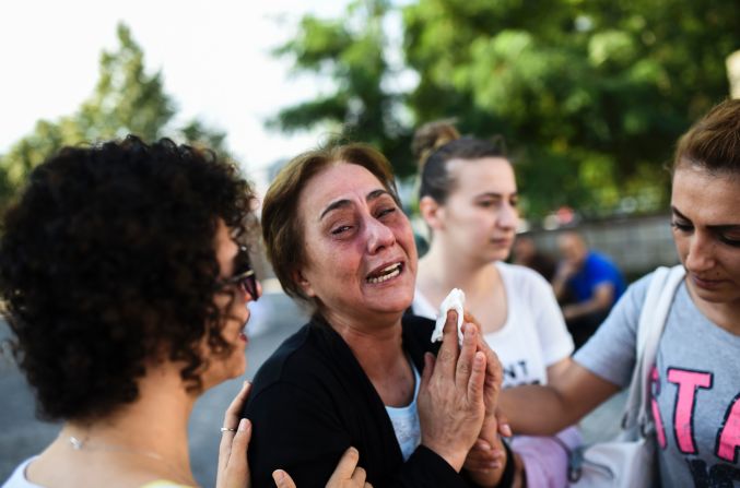 A woman cries in Istanbul on June 29.