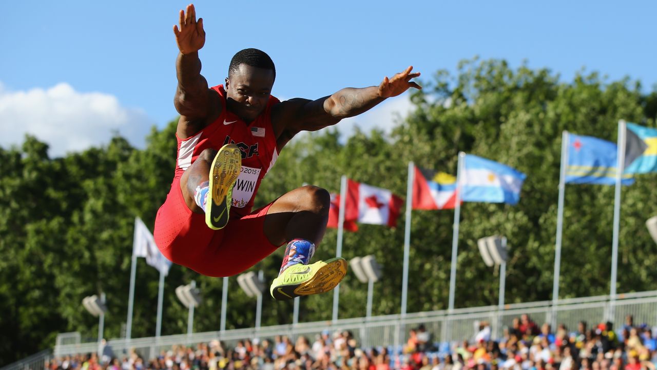 TORONTO, ON - JULY 22:  Marquise Goodwin of the USA competes in the Men's Long Jump final at the Pan Am Games  on July 22, 2015 in Toronto, Canada.  (Photo by Al Bello/Getty Images)