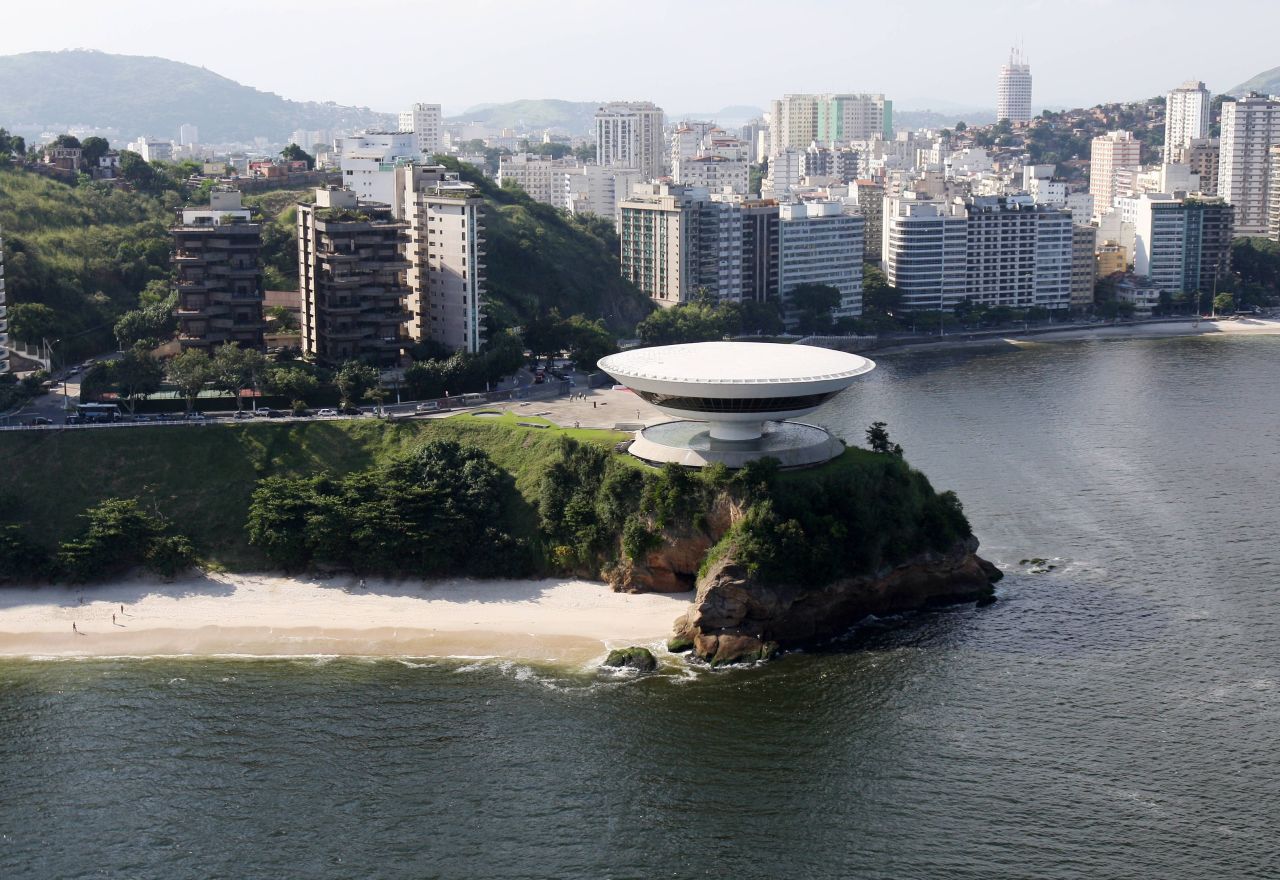 The late Oscar Niemeyer, one of the world's great architects, was born in Rio. His Museum of Contemporary Art (center) is one of Rio state's best-known landmarks, lying across the bay from the city center.    <br />