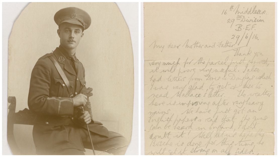 British army lieutenant Eric Heaton wrote this letter to his parents on June 28, 1916, shortly before his death on the first day of the Somme. It is one of many letters written by soldiers of the Somme and exhibited by the UK's Imperial War Museum on the 100th anniversary of the battle. 