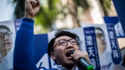Hong Kong activist Edward Leung, 24, one of the leaders of "localist" group Hong Kong Indigenous, shouts slogans as he campaigns during the New Territories East by-election in Hong Kong on February 28, 2016. Leung, who promotes independence from China and was involved in recent street battles with police stood for office on February 28 in a key by-election that highlights the city's political faultlines.  AFP PHOTO / ANTHONY WALLACE / AFP / ANTHONY WALLACE        (Photo credit should read ANTHONY WALLACE/AFP/Getty Images)