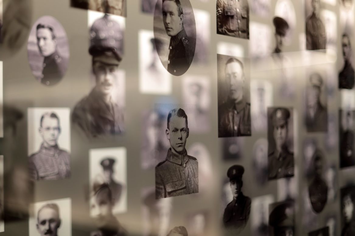 Archive photos of World War I soldiers are displayed at the Thiepval Memorial Visitor Center, which opened a new exhibition space on June 3 ahead of the centenary commemoration services.