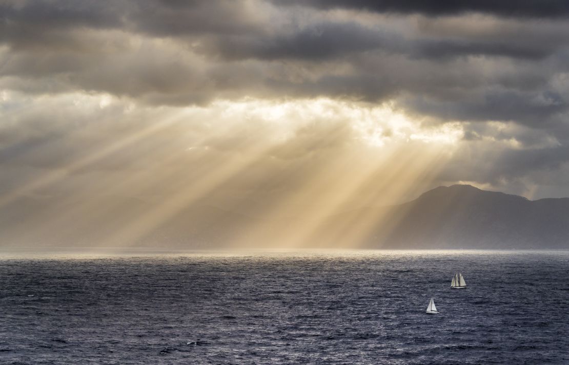Boats approach the Italian coast in the latter stages of the 2016 Giraglia Rolex Cup race.