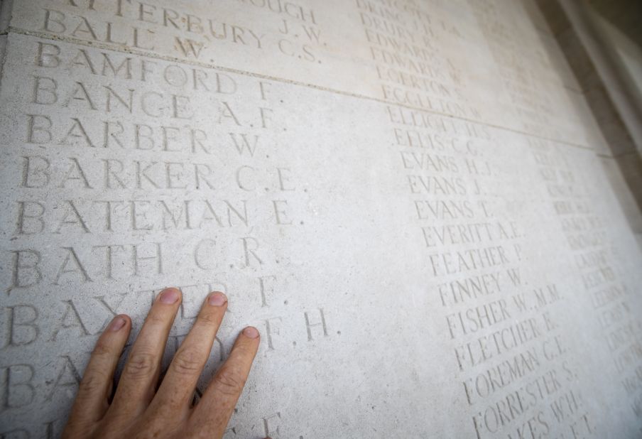 The names of the fallen are carved into stone in the Pozieres British Cemetery near Albert, France.