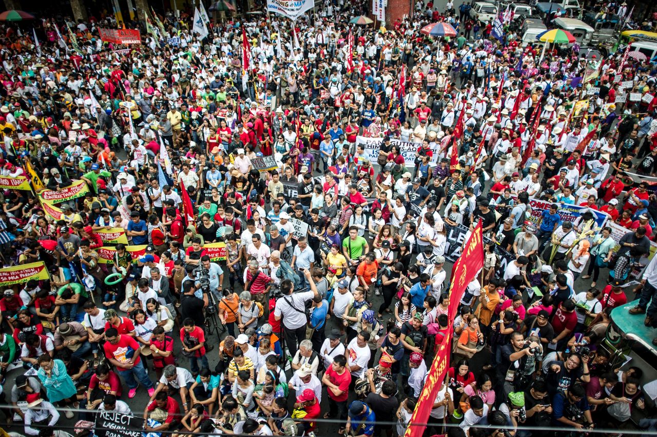 Large crowds turned out to show their support to Duterte in Manila on June 30. Duterte won the 2016 election with 39% of the vote.