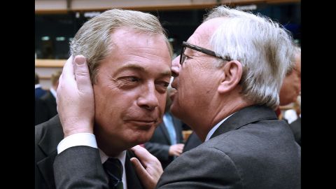 <strong>June 28:</strong> Jean-Claude Juncker, president of the European Commission, speaks to Nigel Farage, leader of the UK Independence Party, at a meeting of the European Parliament in Brussels, Belgium. Farage, the most vocal architect of Britain's seismic decision to leave the European Union, gloated to the Parliament as members booed and turned their backs on him. Juncker <a href="http://www.cnn.com/2016/06/28/europe/uk-brexit-eu-referendum/" target="_blank">fired back</a> in his own speech. "You were fighting for the exit, the British people voted in favor of the exit. Why are you here?" he said.