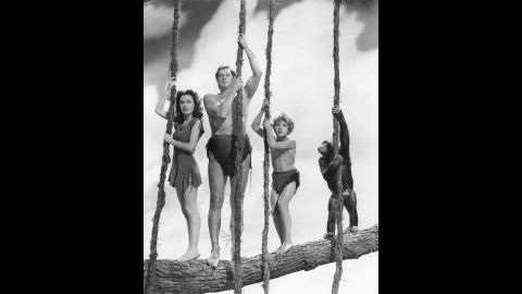 Here he is, the classic Hollywod Tarzan: Olympic swimming champion-turned-actor Johnny Weissmuller in 1941's "Tarzan's Secret Treasure," also starring Maureen O'Sullivan as Jane and Johnny Sheffield as Boy. Weissmuller appeared in a dozen Tarzan films, first for MGM, then RKO. He <a href="https://www.youtube.com/watch?v=MwHWbsvgQUE" target="_blank" target="_blank">owns the classic Tarzan yell.</a>