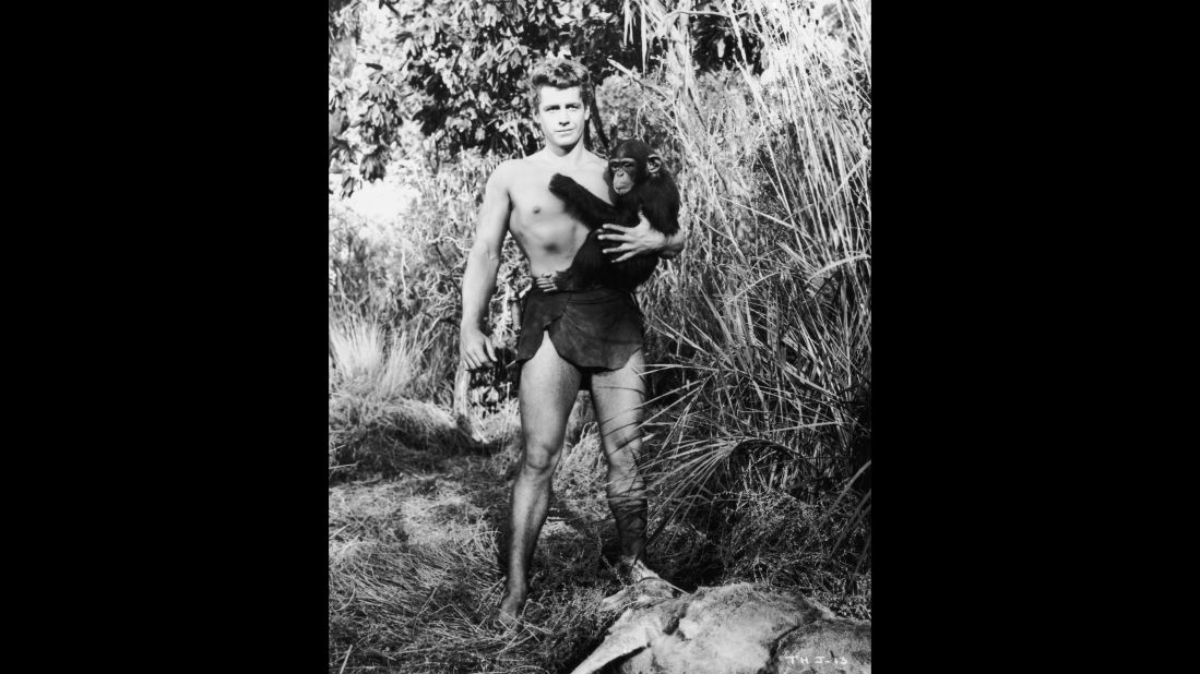 The super buff American actor Gordon Scott did six Tarzan films for RKO in five years before going on to play Hercules and other shirtless characters in a series of sword-and-sandals flicks. Here he is in  1955's "Tarzan's Hidden Jungle," filmed on location in California.